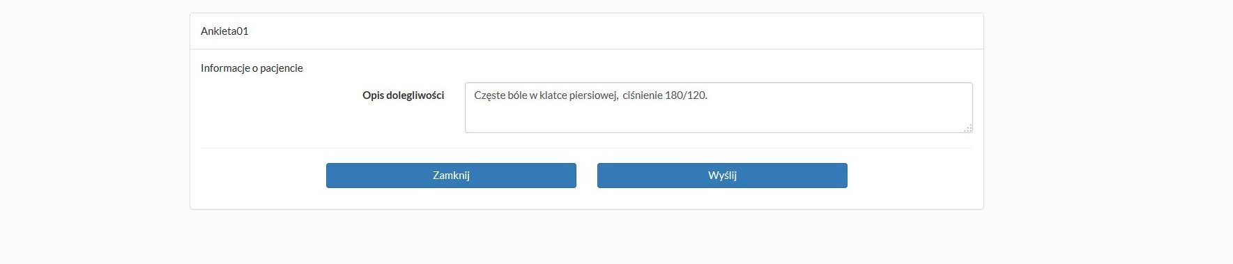 Przykładowa ankieta, której dotyczy otrzymana wiadomość