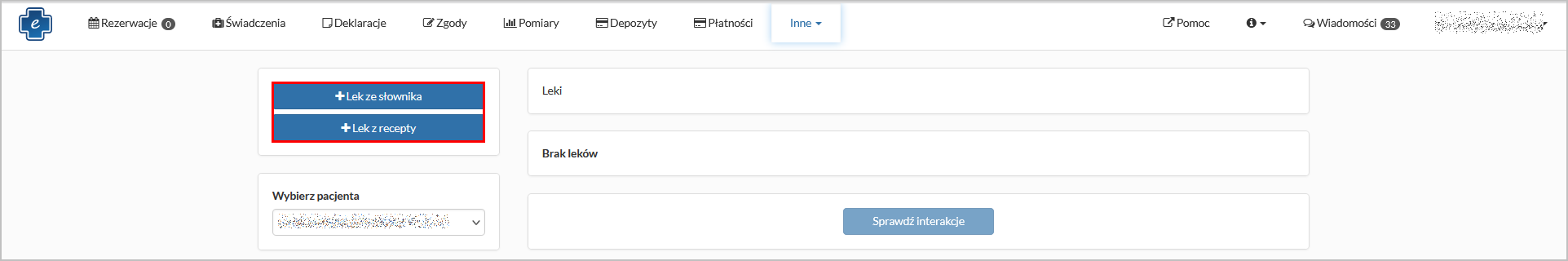 Okno interakcji leków
